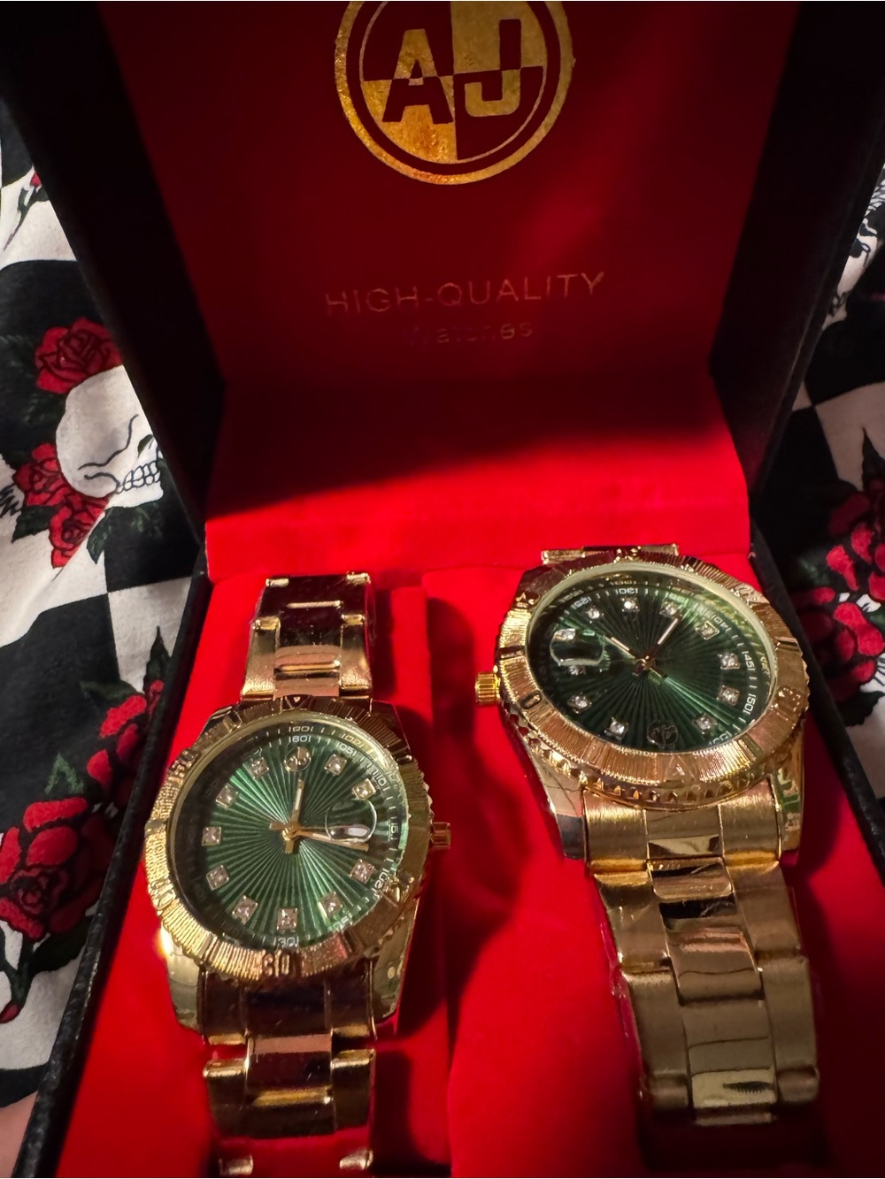 Men's Gold-Tone Watch with Green Dial